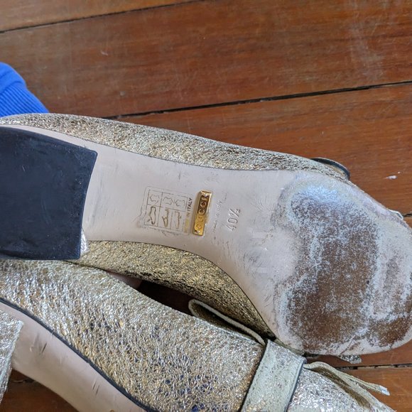 Gucci Galassia Platino Crackle Heels Marmont Loafers Gold - Picture 6 of 6